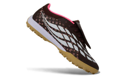 Adidas Predator 26 Elite Fold-Over Tongue TF Artificial Turf Soccer Shoes - Brown/Soft Pink/Golden Beige