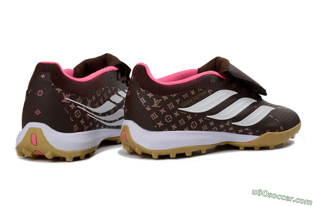 Adidas Predator 26 Elite Fold-Over Tongue TF Artificial Turf Soccer Shoes - Brown/Soft Pink/Golden Beige 6