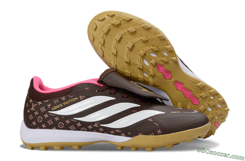 Adidas Predator 26 Elite Fold-Over Tongue TF Artificial Turf Soccer Shoes - Brown/Soft Pink/Golden Beige 1