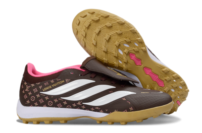 Adidas Predator 26 Elite Fold-Over Tongue TF Artificial Turf Soccer Shoes - Brown/Soft Pink/Golden Beige