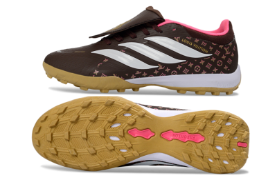 Adidas Predator 26 Elite Fold-Over Tongue TF Artificial Turf Soccer Shoes - Brown/Soft Pink/Golden Beige