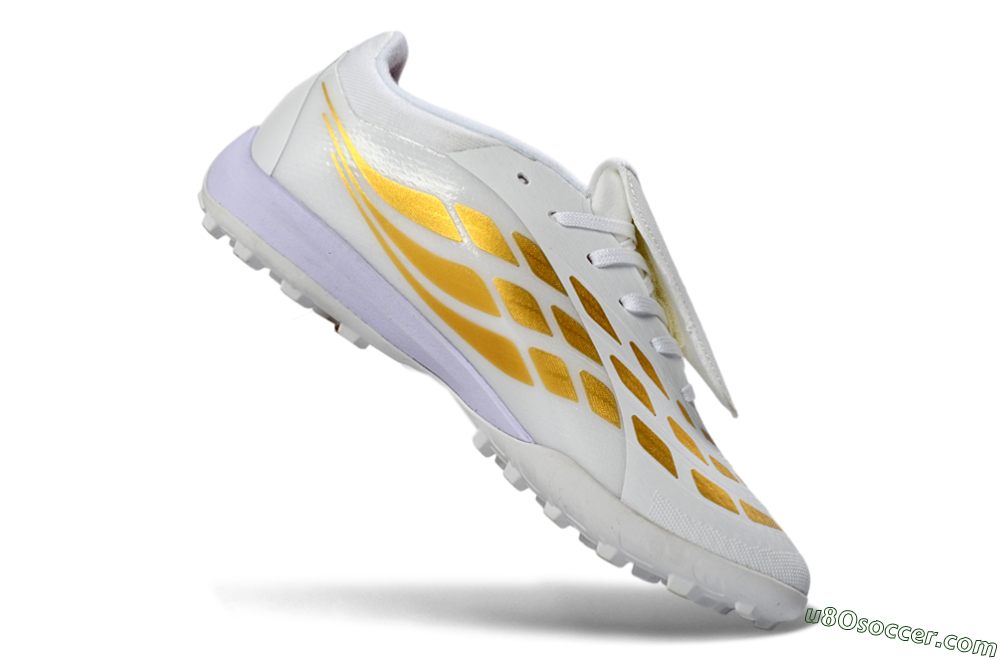 Adidas Predator 26 Elite Fold-Over Tongue TF Artificial Turf Soccer Shoes - White/Gold Metallic/Light Purple 4