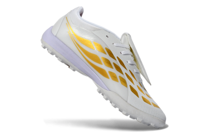 Adidas Predator 26 Elite Fold-Over Tongue TF Artificial Turf Soccer Shoes - White/Gold Metallic/Light Purple