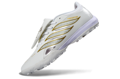 Adidas Predator 26 Elite Fold-Over Tongue TF Artificial Turf Soccer Shoes - White/Gold Metallic/Light Purple