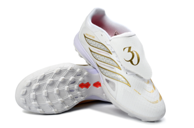 Adidas Predator 26 Elite Fold-Over Tongue TF Artificial Turf Soccer Shoes - White/Gold Metallic/Light Purple