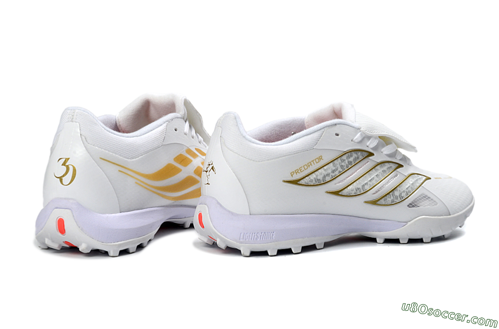 Adidas Predator 26 Elite Fold-Over Tongue TF Artificial Turf Soccer Shoes - White/Gold Metallic/Light Purple 6
