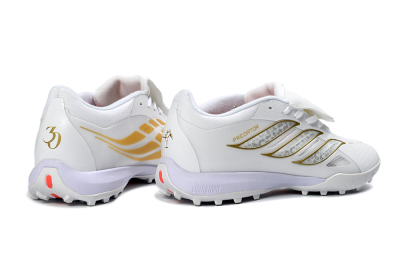 Adidas Predator 26 Elite Fold-Over Tongue TF Artificial Turf Soccer Shoes - White/Gold Metallic/Light Purple