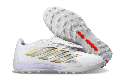 Adidas Predator 26 Elite Fold-Over Tongue TF Artificial Turf Soccer Shoes - White/Gold Metallic/Light Purple