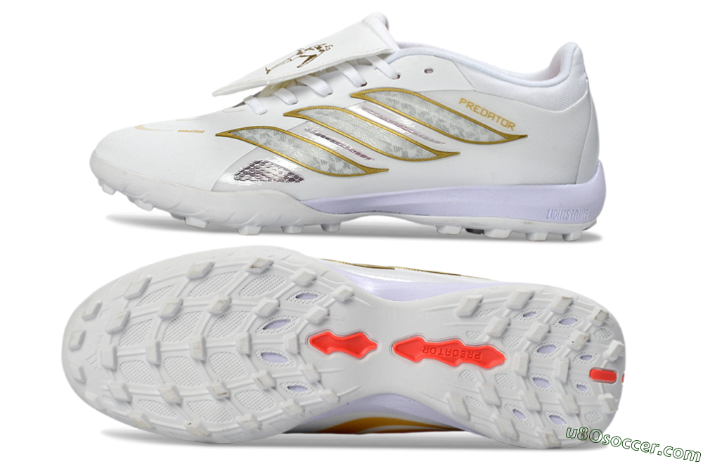 Adidas Predator 26 Elite Fold-Over Tongue TF Artificial Turf Soccer Shoes - White/Gold Metallic/Light Purple 0