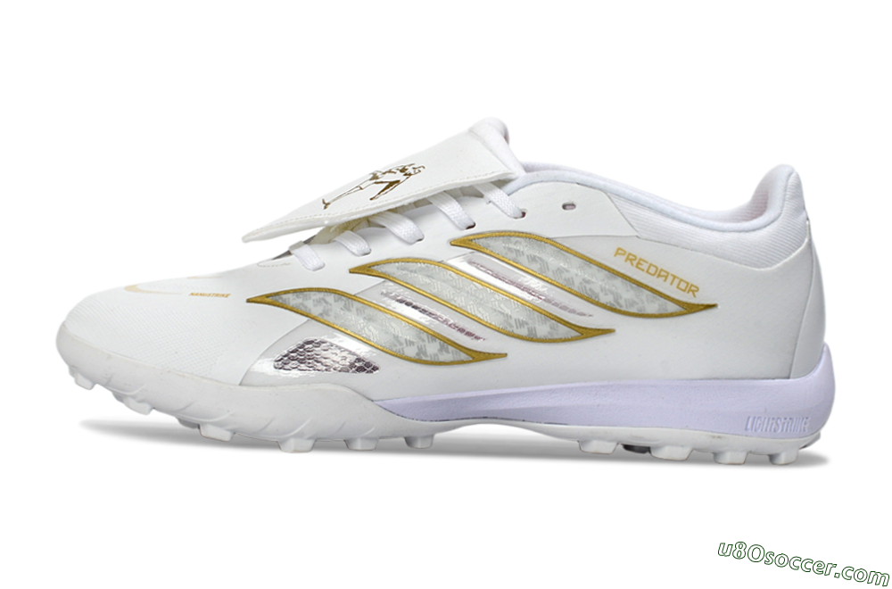 Adidas Predator 26 Elite Fold-Over Tongue TF Artificial Turf Soccer Shoes - White/Gold Metallic/Light Purple 2