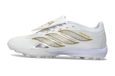 Adidas Predator 26 Elite Fold-Over Tongue TF Artificial Turf Soccer Shoes - White/Gold Metallic/Light Purple