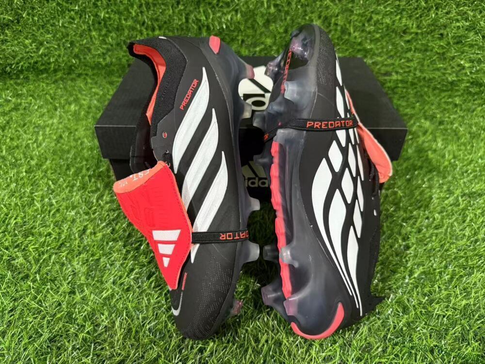 Adidas Predator 26 Elite Fold-Over Tongue FG Firm Ground Soccer Cleats - Black/Electric Red/Silver