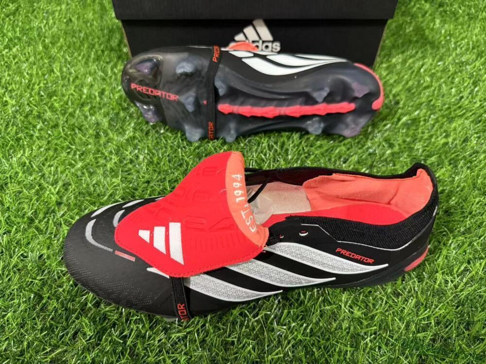 Adidas Predator 26 Elite Fold-Over Tongue FG Firm Ground Soccer Cleats - Black/Electric Red/Silver