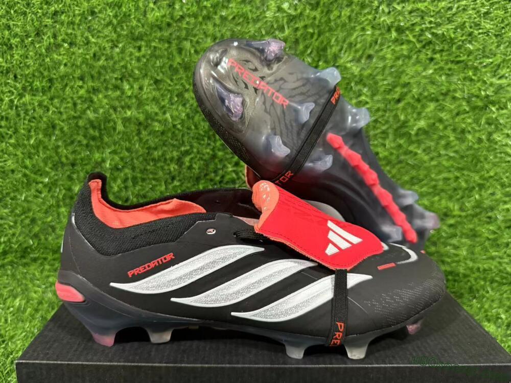 Adidas Predator 26 Elite Fold-Over Tongue FG Firm Ground Soccer Cleats - Black/Electric Red/Silver