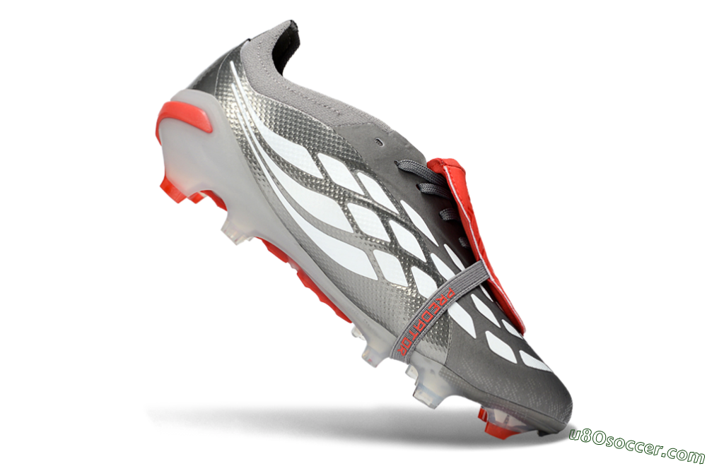 Adidas Predator 26 Elite Fold-Over Tongue FG Firm Ground Soccer Cleats - Gray/Vibrant Red/Steel Gray 5