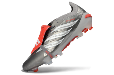 Adidas Predator 26 Elite Fold-Over Tongue FG Firm Ground Soccer Cleats - Gray/Vibrant Red/Steel Gray
