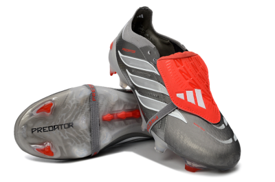 Adidas Predator 26 Elite Fold-Over Tongue FG Firm Ground Soccer Cleats - Gray/Vibrant Red/Steel Gray