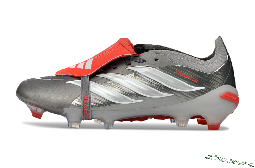 Adidas Predator 26 Elite Fold-Over Tongue FG Firm Ground Soccer Cleats - Gray/Vibrant Red/Steel Gray 2