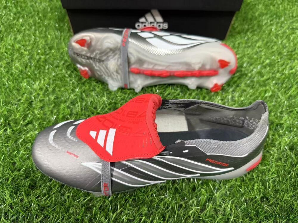 Adidas Predator 26 Elite Fold-Over Tongue FG Firm Ground Soccer Cleats - Gray/Vibrant Red/Steel Gray