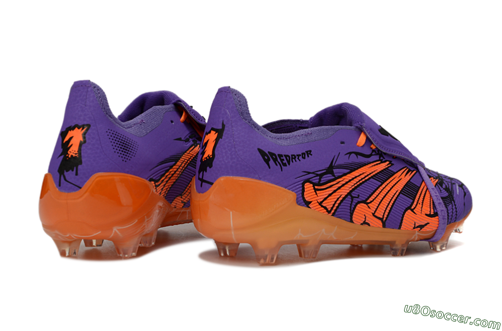 UFL x Adidas Predator 25 Elite Fold-Over Tongue FG Firm Ground Soccer Cleats - Purple/Burnt Orange/Spider Black 6