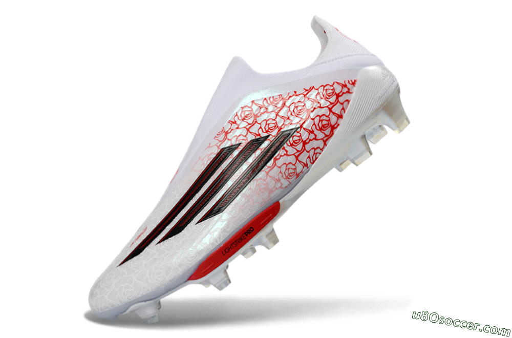Adidas F50+ Elite Lightstrike Pro Laceless FG Firm Ground Soccer Cleats - White/Rose Red/Black 5