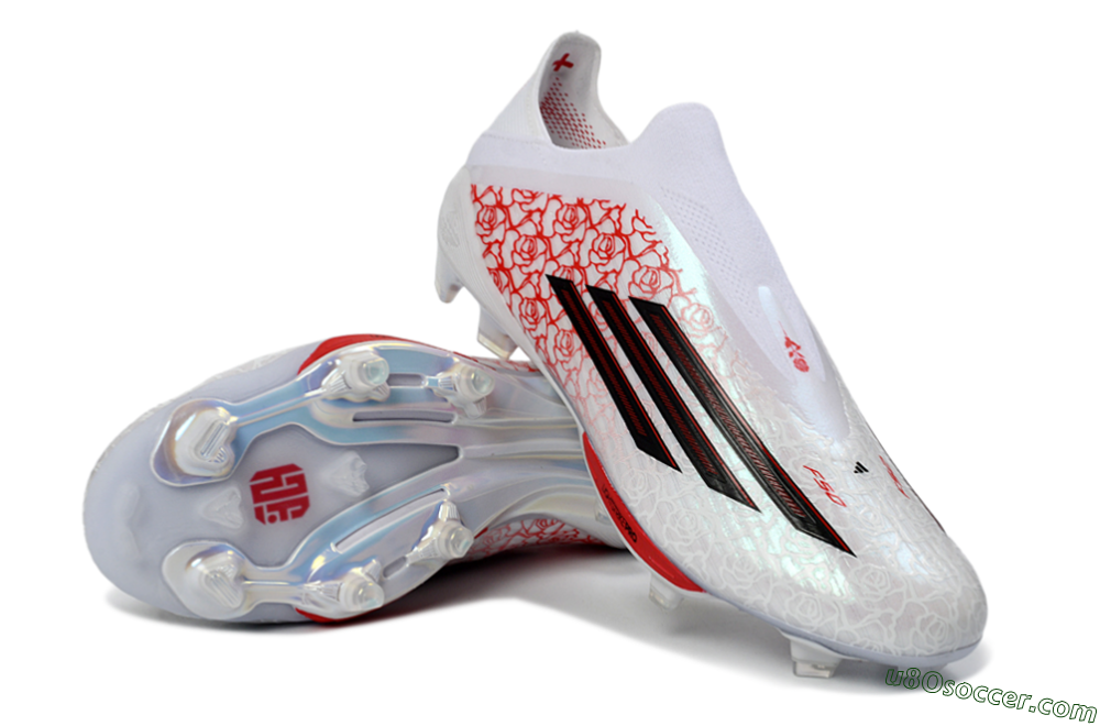 Adidas F50+ Elite Lightstrike Pro Laceless FG Firm Ground Soccer Cleats - White/Rose Red/Black 3