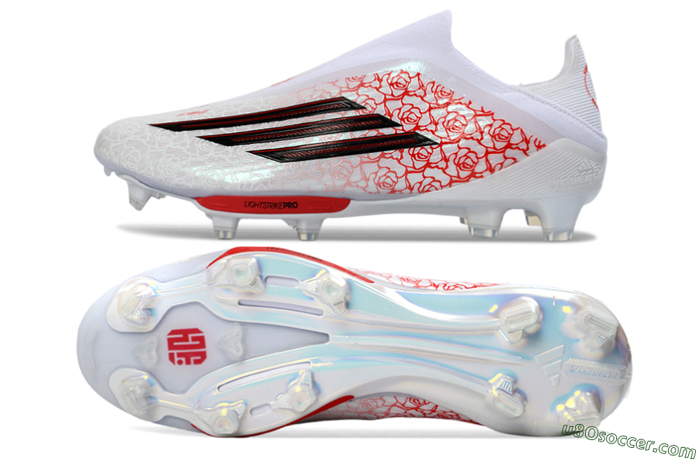 Adidas F50+ Elite Lightstrike Pro Laceless FG Firm Ground Soccer Cleats - White/Rose Red/Black 0