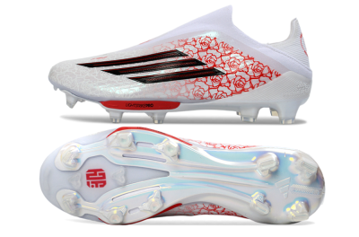 Adidas F50+ Elite Lightstrike Pro Laceless FG Firm Ground Soccer Cleats - White/Rose Red/Black