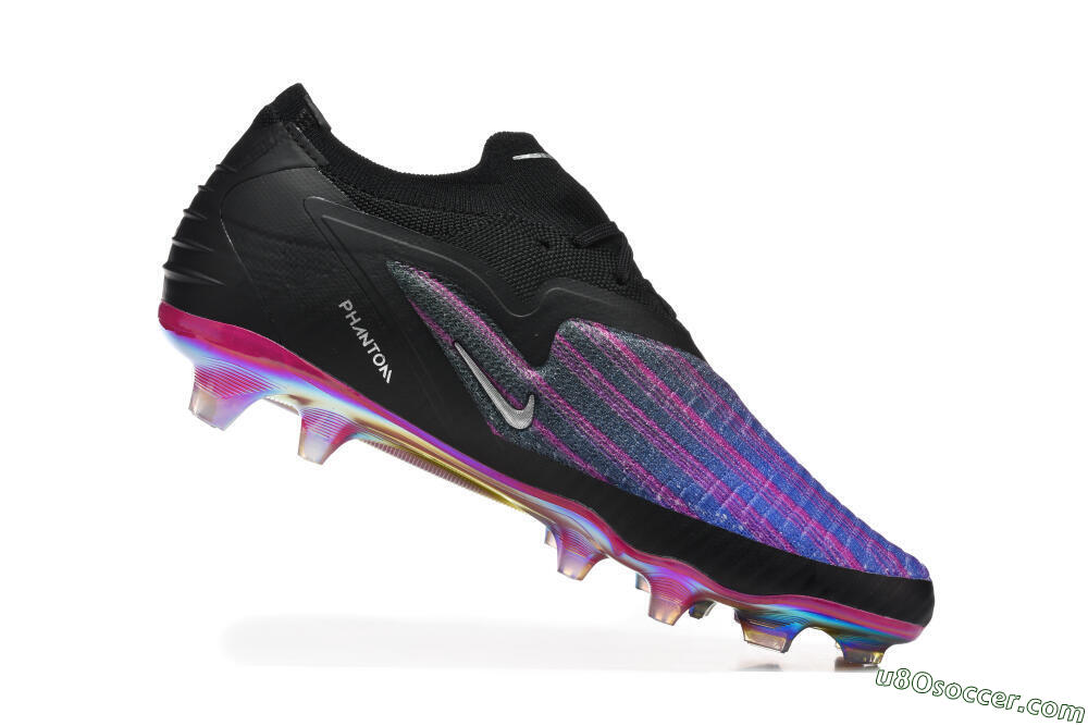 Nike Phantom 6 Elite Low FG Firm Ground Soccer Cleats - Black/Vibrant Purple/Metallic Blue 7