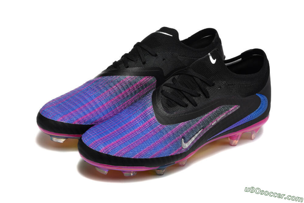 Nike Phantom 6 Elite Low FG Firm Ground Soccer Cleats - Black/Vibrant Purple/Metallic Blue 5