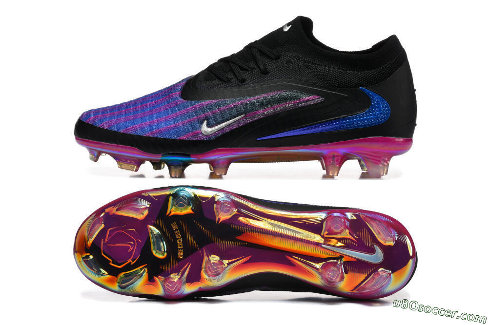 Nike Phantom 6 Elite Low FG Firm Ground Soccer Cleats - Black/Vibrant Purple/Metallic Blue 0