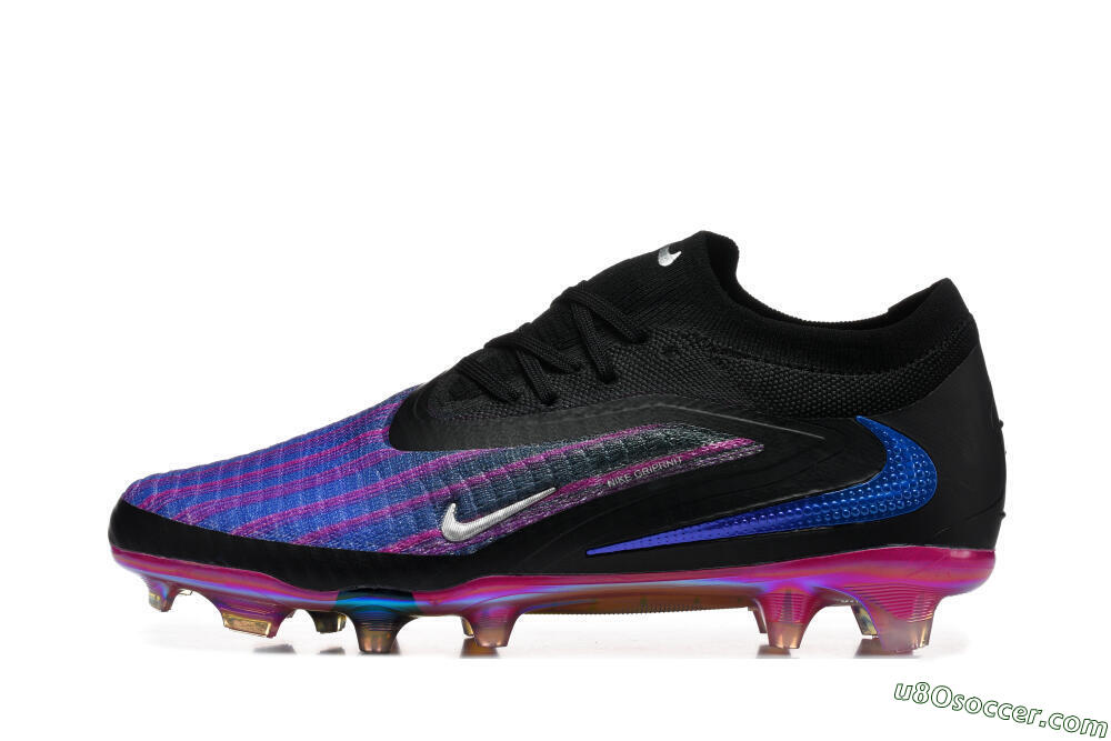 Nike Phantom 6 Elite Low FG Firm Ground Soccer Cleats - Black/Vibrant Purple/Metallic Blue 2