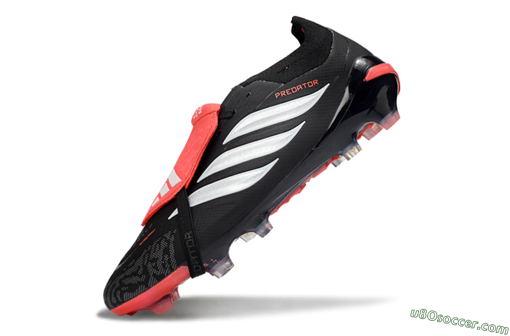 Adidas Predator 26 Elite Fold-Over Tongue FG Firm Ground Soccer Cleats - Black/Coral Red/Silver 5