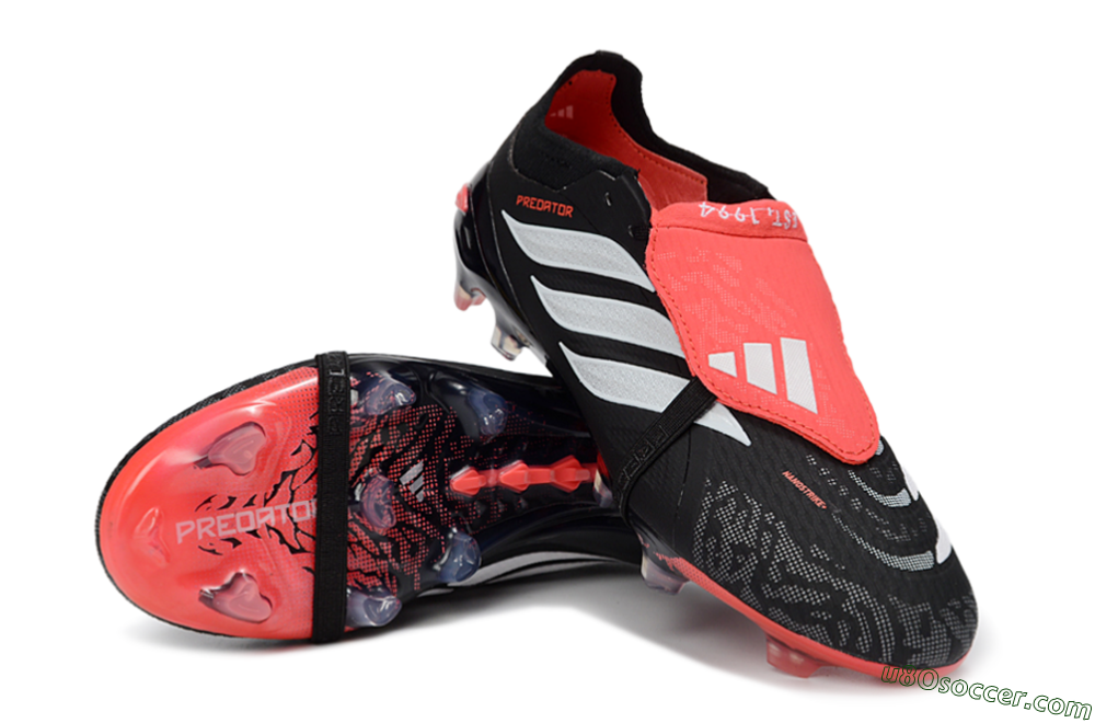 Adidas Predator 26 Elite Fold-Over Tongue FG Firm Ground Soccer Cleats - Black/Coral Red/Silver 3