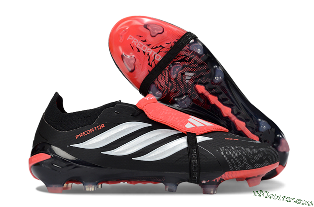 Adidas Predator 26 Elite Fold-Over Tongue FG Firm Ground Soccer Cleats - Black/Coral Red/Silver 1