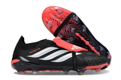 Adidas Predator 26 Elite Fold-Over Tongue FG Firm Ground Soccer Cleats - Black/Coral Red/Silver