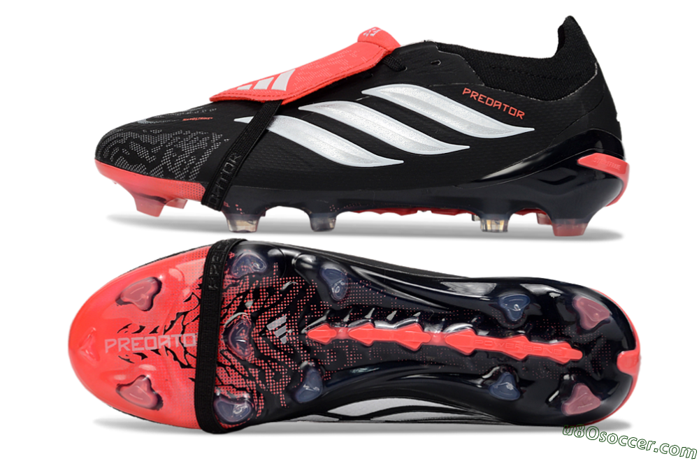 Adidas Predator 26 Elite Fold-Over Tongue FG Firm Ground Soccer Cleats - Black/Coral Red/Silver 0