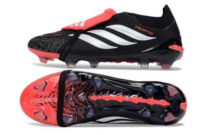 Adidas Predator 26 Elite Fold-Over Tongue FG Firm Ground Soccer Cleats - Black/Coral Red/Silver