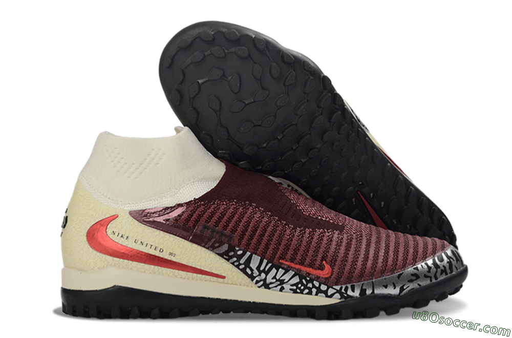 Nike Phantom 6 Elite High TF Artificial Turf Soccer Shoes - Maroon/Sand/Crimson 1