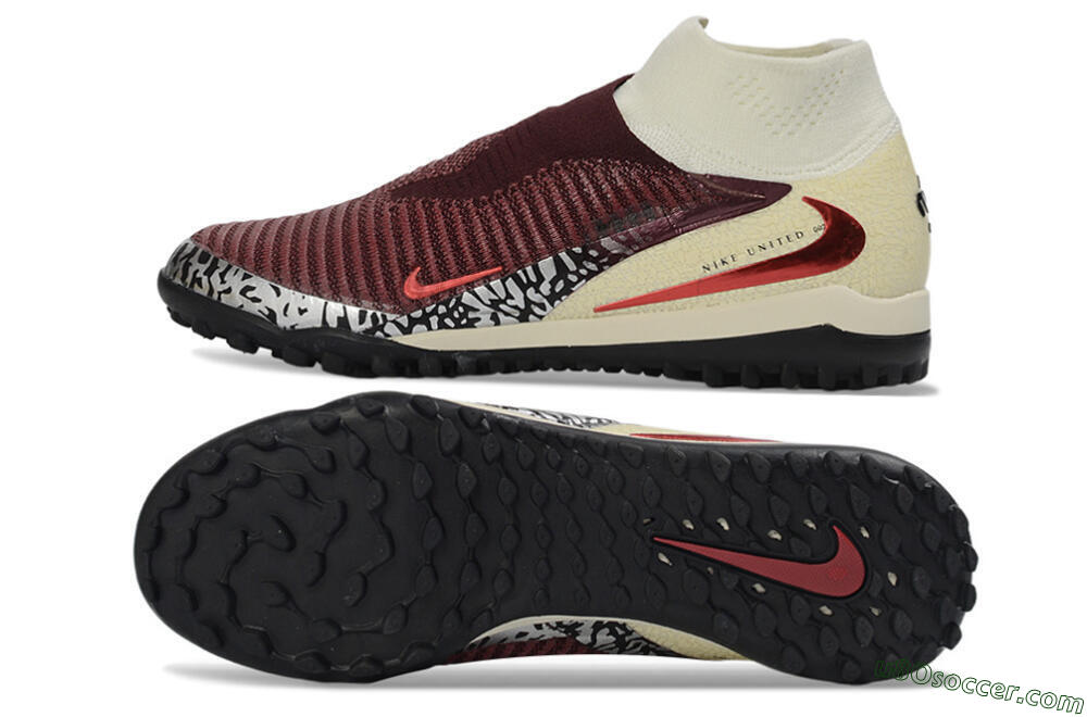 Nike Phantom 6 Elite High TF Artificial Turf Soccer Shoes - Maroon/Sand/Crimson 0