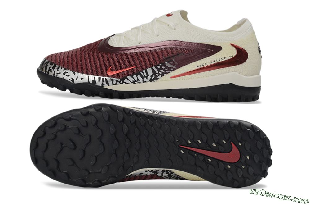 Nike Phantom 6 Elite Low TF Artificial Turf Soccer Shoes - Maroon/Crimson Red/Classic White 0