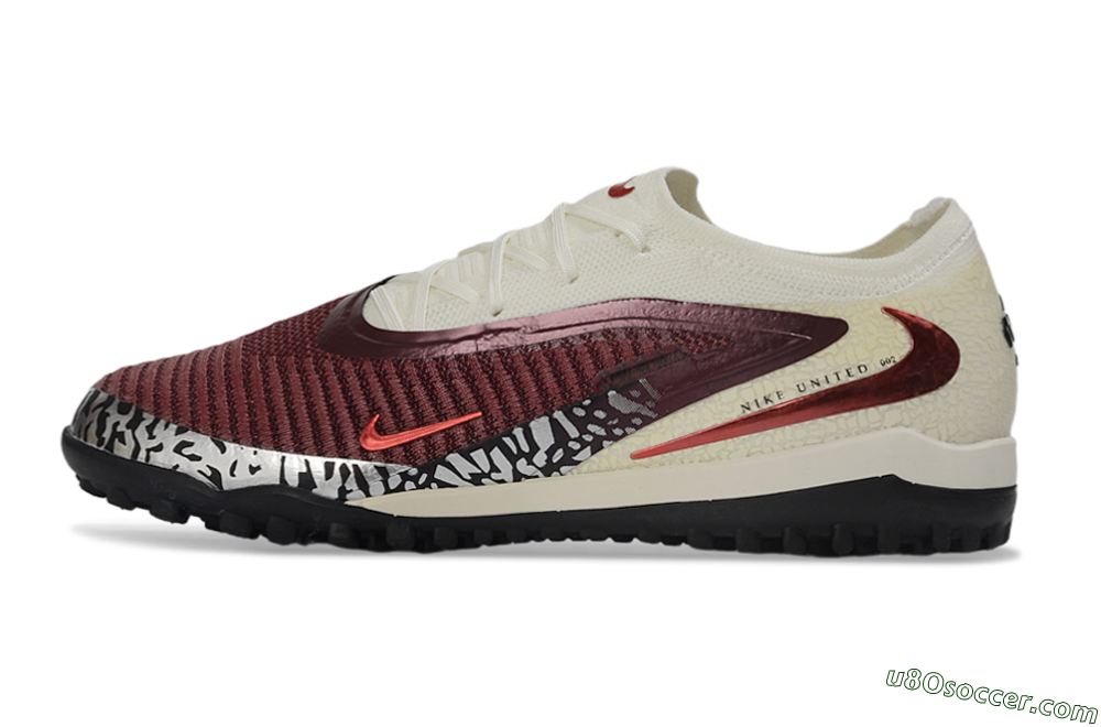 Nike Phantom 6 Elite Low TF Artificial Turf Soccer Shoes - Maroon/Crimson Red/Classic White 2