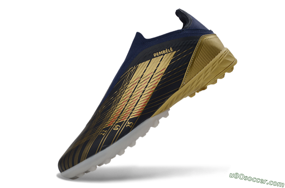 Dembélé x Adidas F50 Elite Laceless TF Artificial Turf Soccer Shoes - Navy/Gold/Red 6