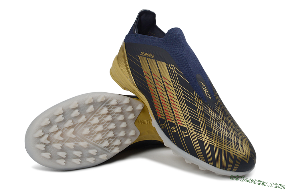 Dembélé x Adidas F50 Elite Laceless TF Artificial Turf Soccer Shoes - Navy/Gold/Red 4
