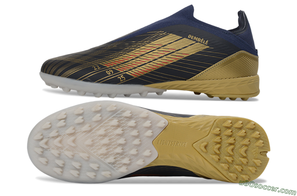 Dembélé x Adidas F50 Elite Laceless TF Artificial Turf Soccer Shoes - Navy/Gold/Red 0