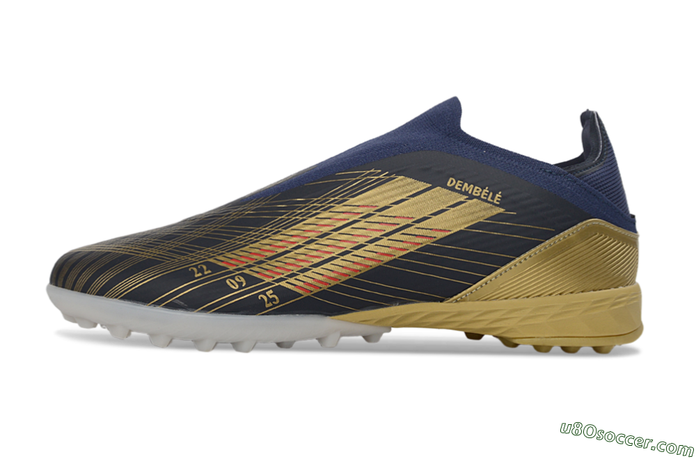 Dembélé x Adidas F50 Elite Laceless TF Artificial Turf Soccer Shoes - Navy/Gold/Red 2