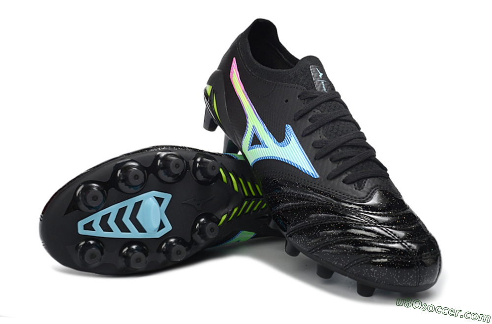 Mizuno Morelia Neo 3 FG Firm Ground Soccer Cleats - Black/Electric Blue/Lime Green 3