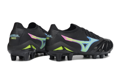 Mizuno Morelia Neo 3 FG Firm Ground Soccer Cleats - Black/Electric Blue/Lime Green
