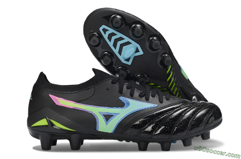 Mizuno Morelia Neo 3 FG Firm Ground Soccer Cleats - Black/Electric Blue/Lime Green 1