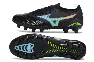 Mizuno Morelia Neo 3 FG Firm Ground Soccer Cleats - Black/Electric Blue/Lime Green